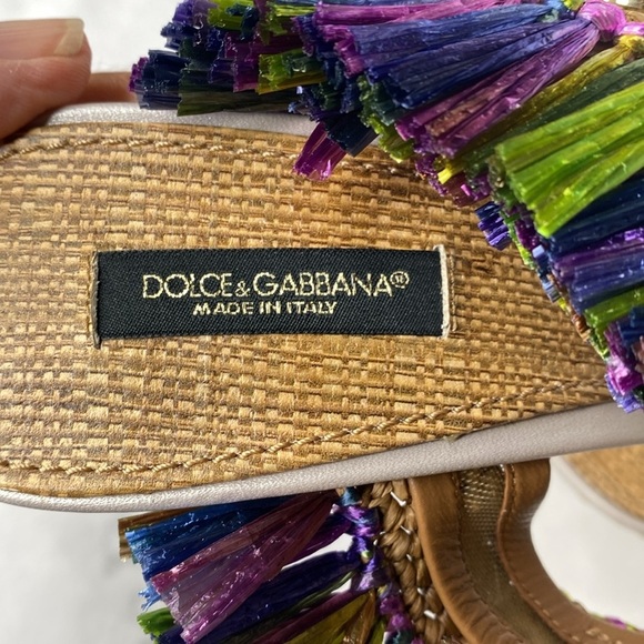 DOLCE & GABBANA‎ Keira Raffia Fringe & Crystal Embellished Sandal In Multi IT40 - Picture 7 of 9